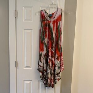 Tie-Dye Sleeveless Dress - Red and Green